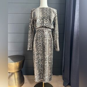 Zara Black Gray Brown Snake Print Long Sleeve Dress Stretchy